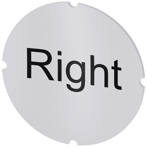 Inscription plate for illuminated pushbutton, round, milky with black font, with inscription: Right