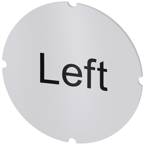 Inscription plate for illuminated pushbutton, round, milky with black font, with inscription: Left
