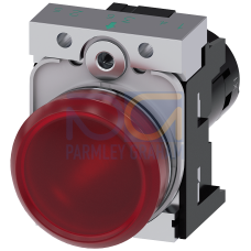 Indicator lights, compact, 22 mm, round, metal, red, lens, smooth, with holder, Operating voltage 110 V AC, screw terminal