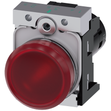 Indicator lights, compact, 22 mm, round, metal, red, lens, smooth, with holder, Operating voltage 110 V AC, screw terminal
