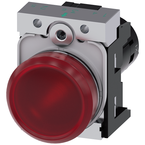 Indicator lights, compact, 22 mm, round, metal, red, lens, smooth, with holder, Operating voltage 110 V AC, screw terminal