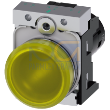 Indicator lights, compact, 22 mm, round, metal, yellow, lens, smooth, with holder, Operating voltage 110 V AC, screw terminal