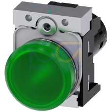 Indicator lights, compact, 22 mm, round, Metal, green, lens, smooth, with holder, Operating voltage 24 V AC/DC, screw terminal, with laser labeling...