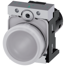 Indicator lights, compact, 22 mm, round, metal, white, lens, smooth, with holder, Operating voltage