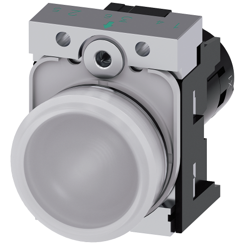 Indicator lights, compact, 22 mm, round, metal, white, lens, smooth, with holder, Operating voltage