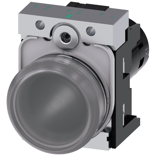 Indicator lights, compact, 22 mm, round, metal, clear, lens, smooth, with holder, Operating voltage 24 V AC/DC, screw terminal