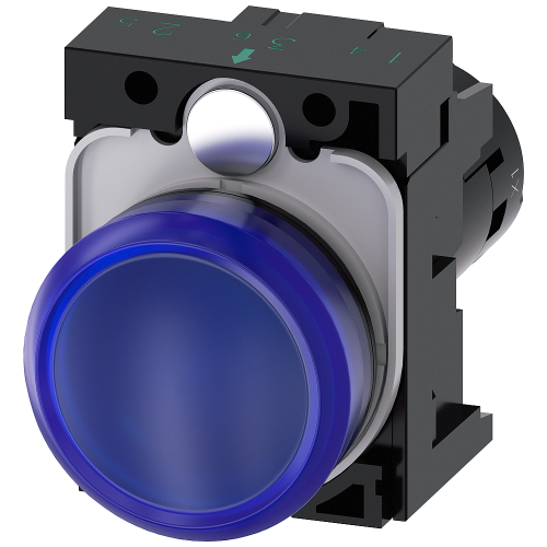 Indicator lights, compact, 22 mm, round, plastic, blue, lens, smooth, with holder, Operating voltage 110 V AC, screw terminal