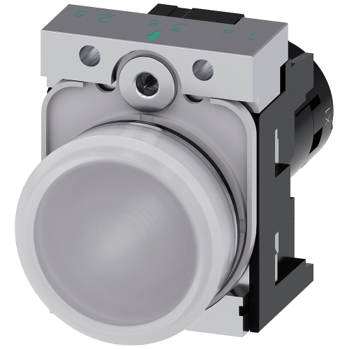 Indicator lights, compact, 22 mm, round, Metal, white, lens, smooth, with holder, Operating voltage 24 V AC/DC, screw terminal, with laser labeling...