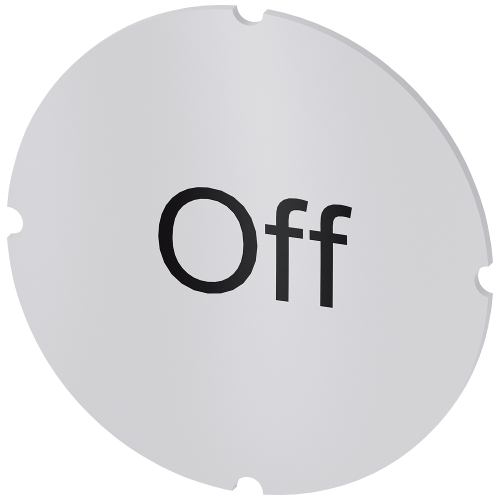 Inscription plate for illuminated pushbutton, round, milky with black font, with inscription: Off