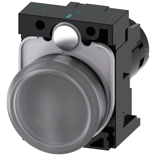 Indicator lights, compact, 22 mm, round, plastic, clear, lens, smooth, with holder, Operating voltage 230 V AC, screw terminal, with laser labeling...