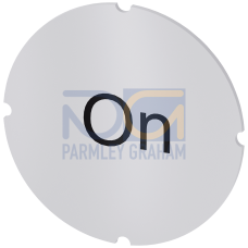 Inscription plate for illuminated pushbutton, round, milky with black font, with inscription: On