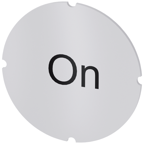 Inscription plate for illuminated pushbutton, round, milky with black font, with inscription: On