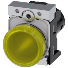 Indicator lights, compact, 22 mm, round, metal, yellow, lens, smooth, with holder, Operating voltage 24 V AC/DC, screw terminal