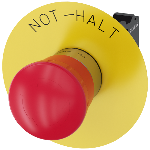 EMERGENCY STOP mushroom pushbutton, 22 mm, round, metal, shiny, red, 40 mm, positive latching, acc.