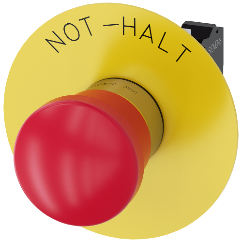 Emergency stop mushroom pushbutton, 22 mm, round, metal, high gloss, red, 1 NC, 1 NC