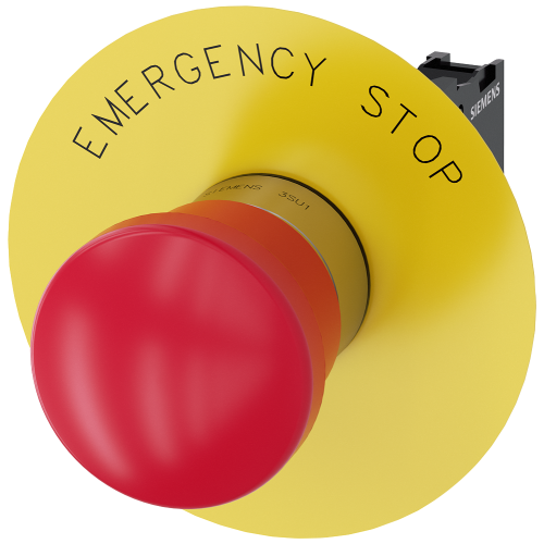 EMERGENCY STOP mushroom pushbutton, 22 mm, round, metal, shiny, red, 40 mm, positive latching, acc.