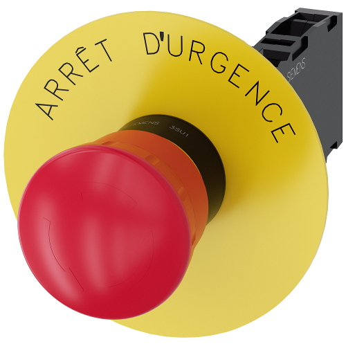 Emergency stop mushroom pushbutton, 22 mm, round, plastic, red, 1 NO + 1 NC