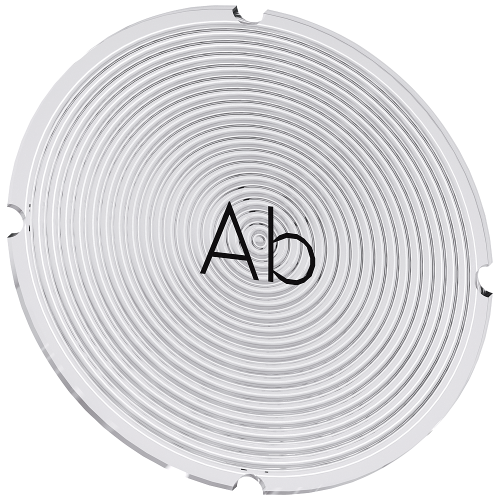Inscription plate for illuminated pushbutton, round, milky with black font, with inscription: Down