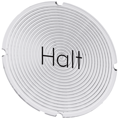 Inscription plate for illuminated pushbutton, round, milky with black font, with inscription: Stop