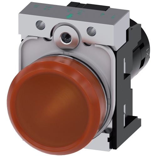 Indicator lights, compact, 22 mm, round, metal, amber, lens, smooth, with holder, Operating voltage