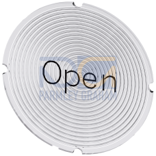 Inscription plate for illuminated pushbutton, round, milky with black font, with inscription: Open