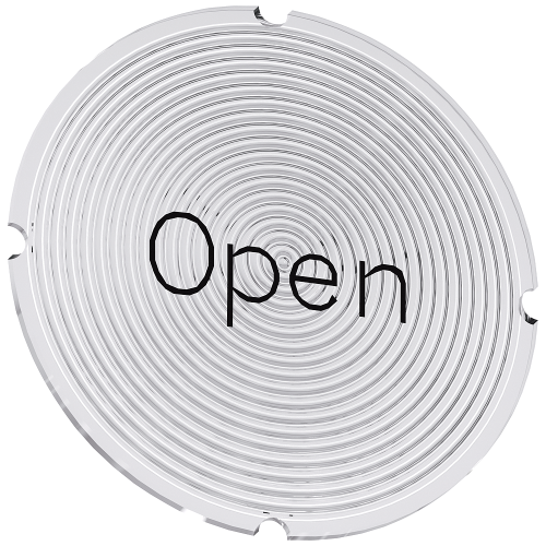 Inscription plate for illuminated pushbutton, round, milky with black font, with inscription: Open
