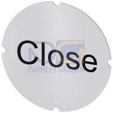 Inscription plate for illuminated pushbutton, round, milky with black font, with inscription: Close