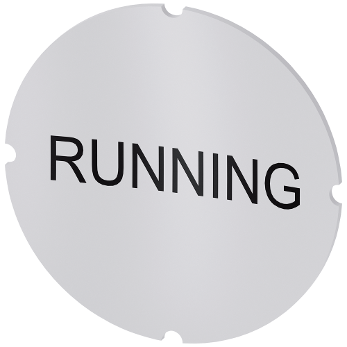 Inscription plate for illuminated pushbutton, round, milky with black font, with inscription: Running