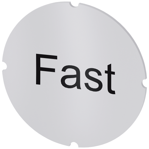 Inscription plate for illuminated pushbutton, round, milky with black font, with inscription: Fast