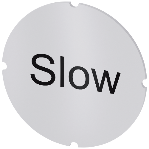 Inscription plate for illuminated pushbutton, round, milky with black font, with inscription: Slow
