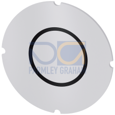 Inscription plate for illuminated pushbutton, round, milky with black font, with graphic symbol: O