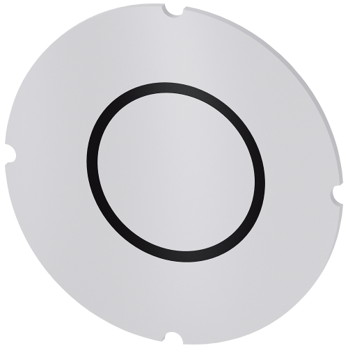 Inscription plate for illuminated pushbutton, round, milky with black font, with graphic symbol: O