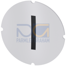 Inscription plate for illuminated pushbutton, round, milky with black font, with graphic symbol: I