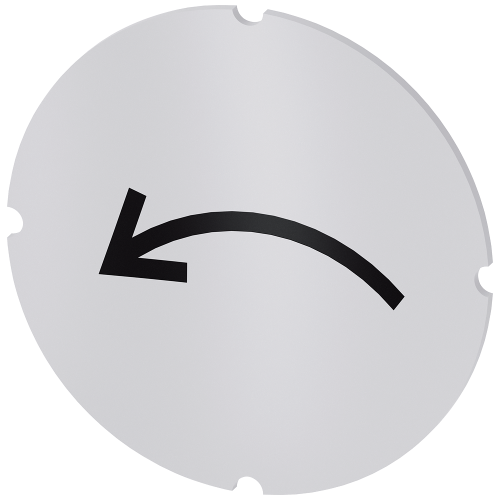 Inscription plate for illuminated pushbutton, round, milky with black font, with graphic symbol: rotation to the left