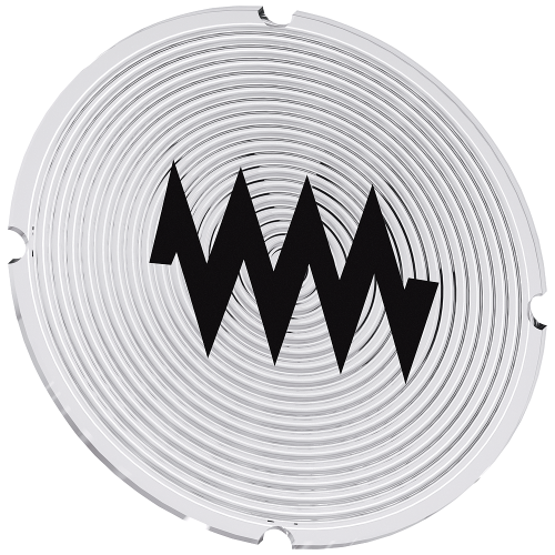 Inscription plate for illuminated pushbutton, round, milky with black font, with graphic symbol: feed