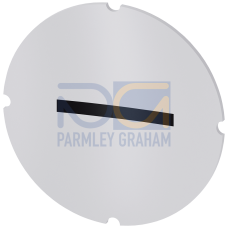 Inscription plate for illuminated pushbutton, round, milky with black font, with graphic symbol: decrease, minus