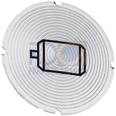 Inscription plate for illuminated pushbutton, round, milky with black font, with graphic symbol: electric motor