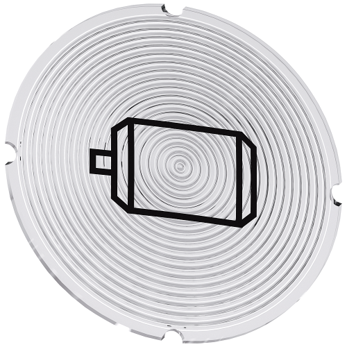 Inscription plate for illuminated pushbutton, round, milky with black font, with graphic symbol: electric motor