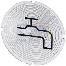 Inscription plate for illuminated pushbutton, round, milky with black font, with graphic symbol: water tap