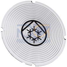 Inscription plate for illuminated pushbutton, round, milky with black font, with graphic symbol: coolant pump