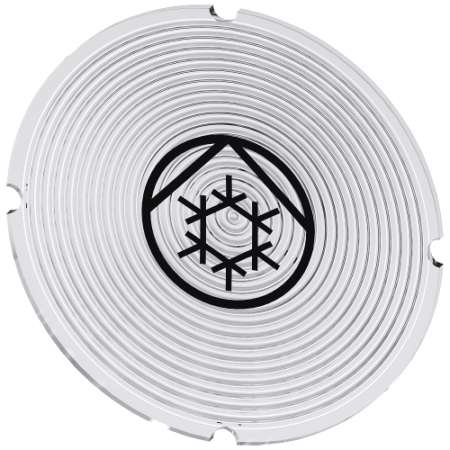 Inscription plate for illuminated pushbutton, round, milky with black font, with graphic symbol: coolant pump