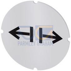 Inscription plate for illuminated pushbutton, round, milky with black font, with graphic symbol: release