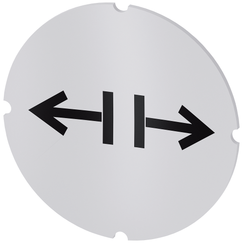 Inscription plate for illuminated pushbutton, round, milky with black font, with graphic symbol: release