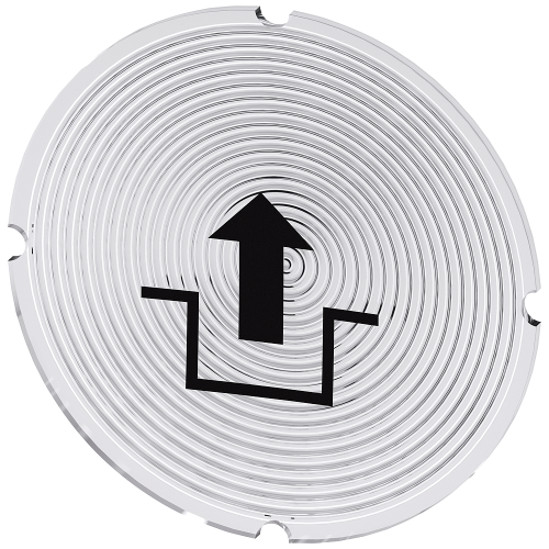 Inscription plate for illuminated pushbutton, round, milky with black font, with graphic symbol: unlock