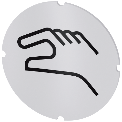 Inscription plate for illuminated pushbutton, round, milky with black font, with graphic symbol: manual operation