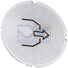 Inscription plate for illuminated pushbutton, round, milky with black font, with graphic symbol: blow