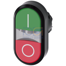 Twin pushbutton, 22 mm, round, plastic, green: I, red: O, pushbuttons, flat