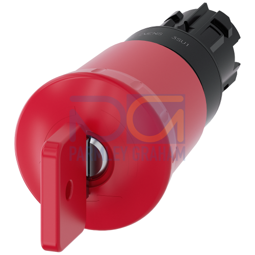 EMERGENCY STOP mushroom pushbutton, 22 mm, round, plastic, red, 40 mm, with O.M.R. lock, lock number 73037, positive latching, acc. to EN ISO 13850, key-operated release