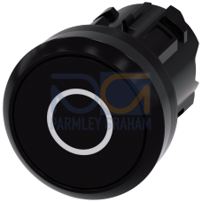 Pushbutton, 22 mm, round, plastic, black, inscription: O, pushbutton, flat, momentary contact type