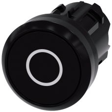 Pushbutton, 22 mm, round, plastic, black, inscription: O, pushbutton, flat, momentary contact type